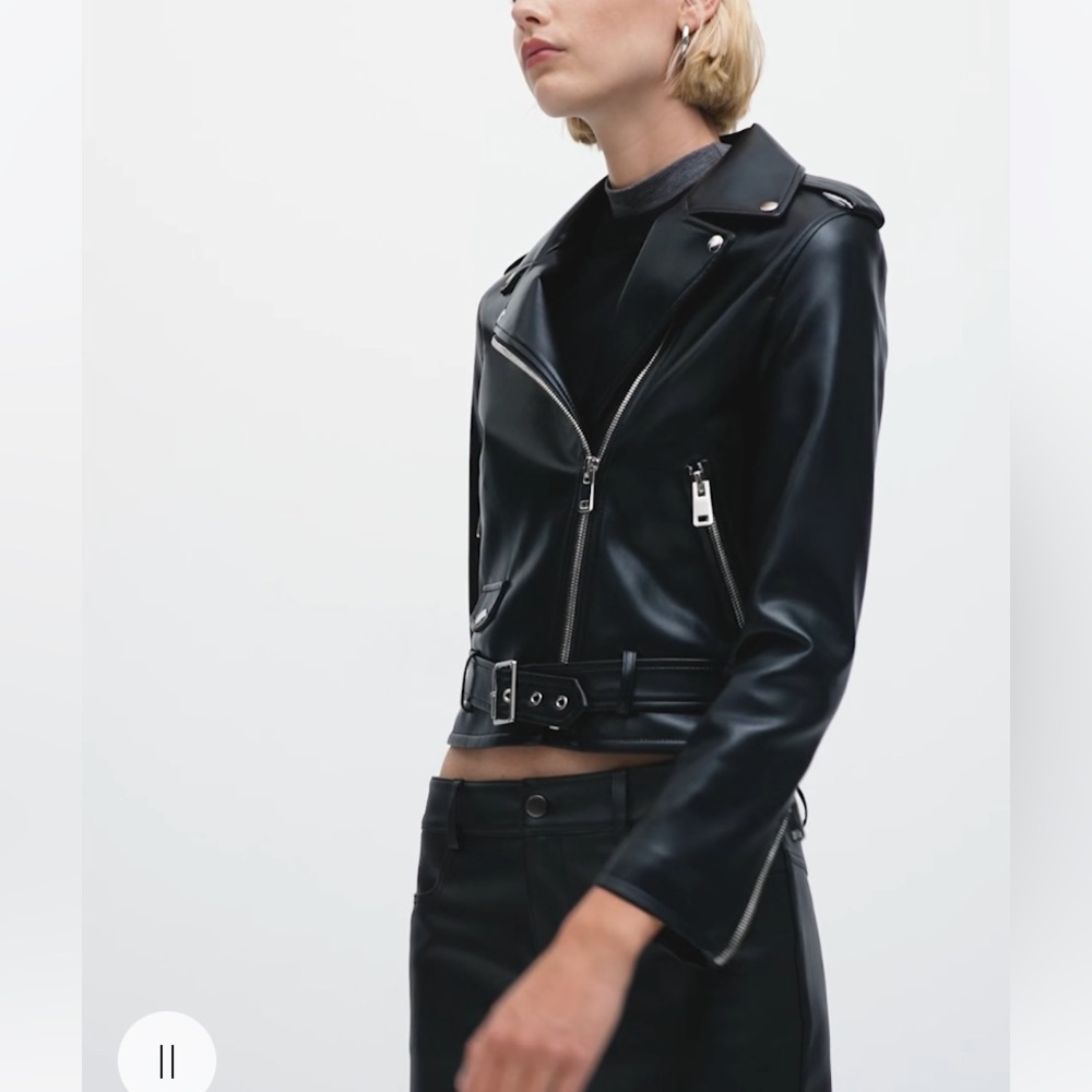 NWOT Mango Leather Biker Black Jacket Size M